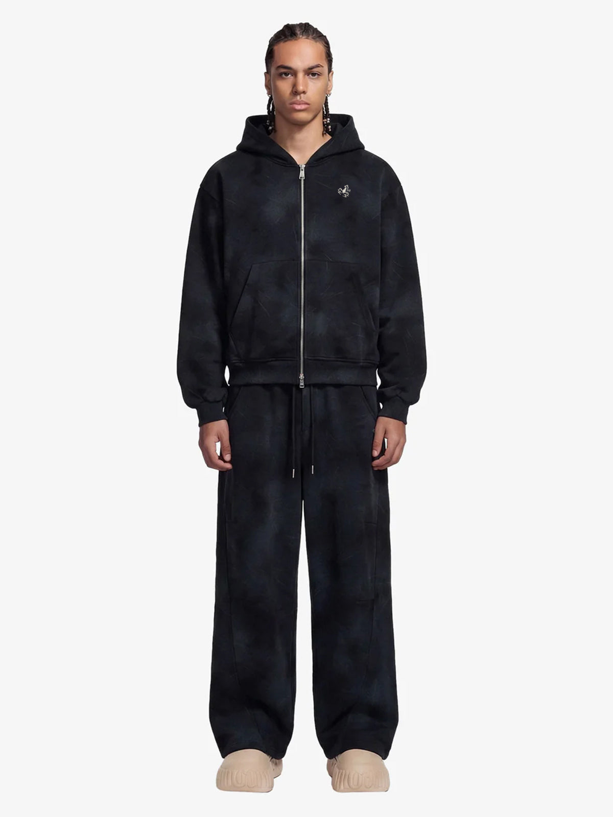 Vintage Washed Tie-Dye Zip Up Hoodie & Barrel Sweatpants Tracksuit 
