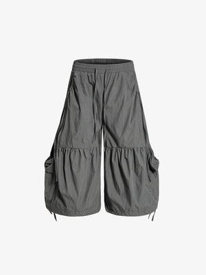 Nylon Cargo Culottes – Lightweight Elastic Waist Utility Pants