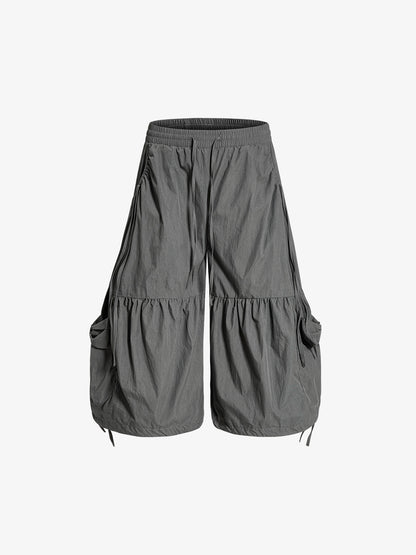 Nylon Cargo Culottes – Lightweight Elastic Waist Utility Pants