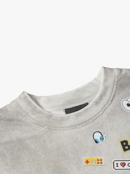 Vintage Gaming Sticker Style Motif Oversized T-Shirt 