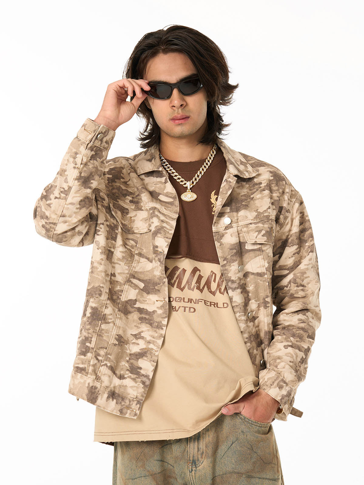 Camouflage Multi-Pocket Work Denim Jacket 