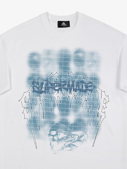 Dark Grid Skull Graphic T-Shirt 