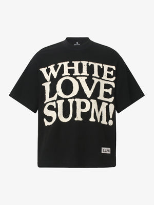 White Oversized Waffle Knit Tee – Love Graphic Relaxed Fit Streetwear