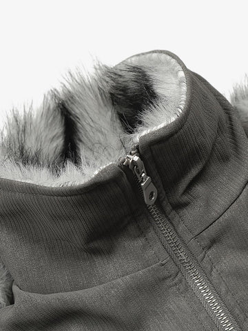 Vintage Dual-layer Collar Fleece-lined Zipper Jacket 