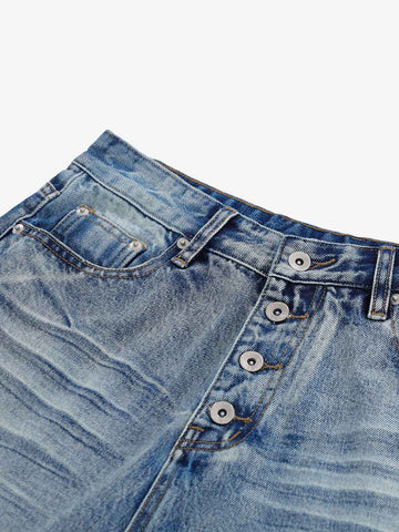 Button-Fly Baggy Denim Shorts 