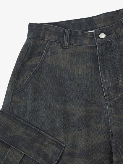 Retro Camo Multi-Pocket Cargo Barrel Pants 