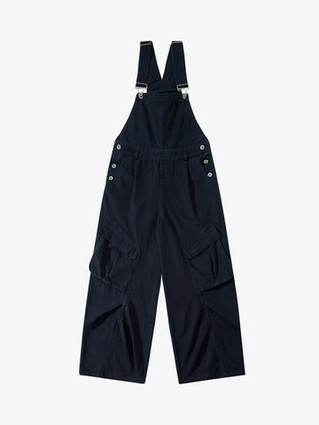 Pleated Knee Cargo Denim Overalls 