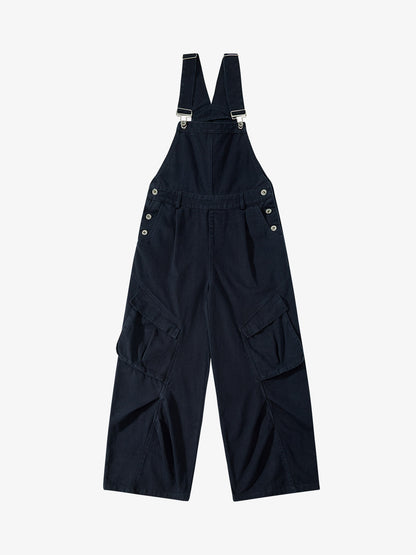 Pleated Knee Cargo Denim Overalls 