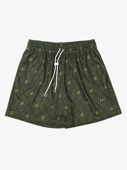 Shorts mit Vintage-Geometrie-Print und Kordelzug