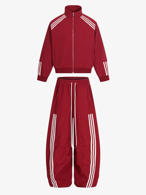 Striped Zip-Up Track Jacket and Wide-Leg Track Pants Set 
