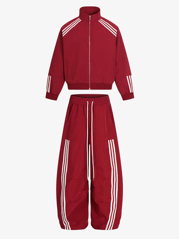 Striped Zip-Up Track Jacket and Wide-Leg Track Pants Set 