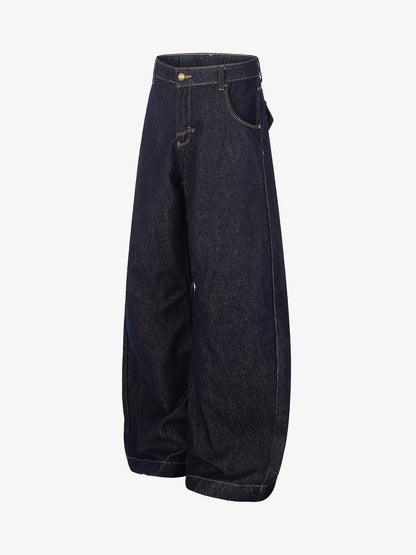 Raw Denim Straight-Leg Jeans – High-Rise Selvedge Cotton with Copper Rivets