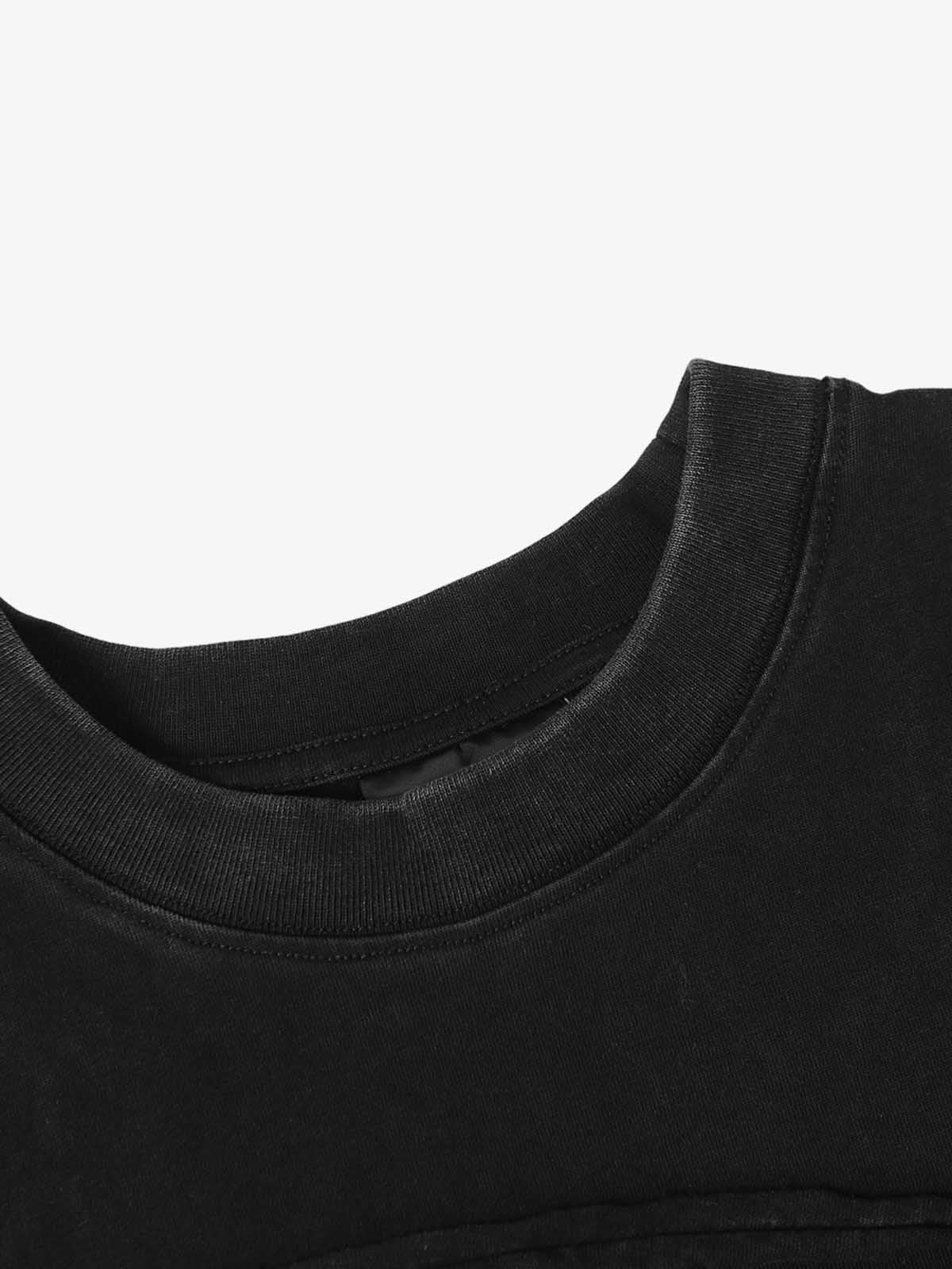 Washed Asymmetric Raw Edge Panel Knit T-Shirt 