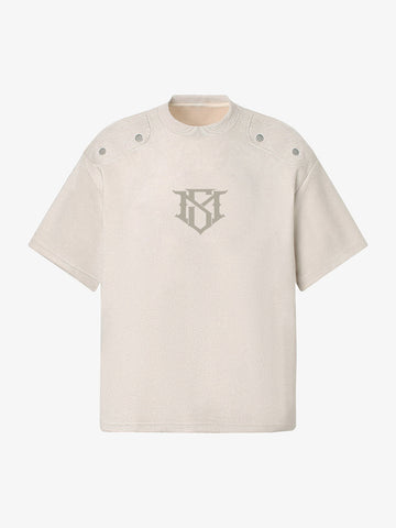 Metallic Print Suede Crew Neck T-Shirt 