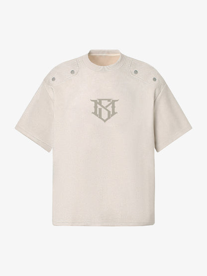 Metallic Print Suede Crew Neck T-Shirt 