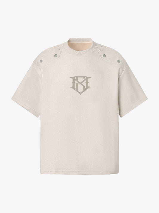 Metallic Print Suede Crew Neck T-Shirt 