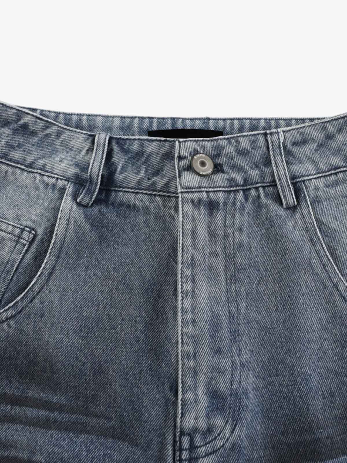 Wrinkle Effect Print Wide Leg Denim Jeans 
