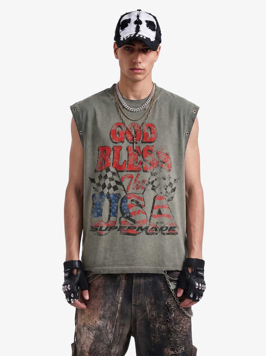 Vintage-Tanktop mit Ösen, ärmellos, gewaschen