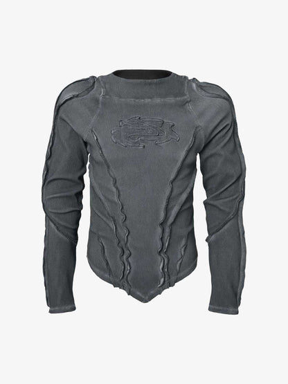 Vintage Washed Sculpted Seam Ribbed Long Sleeve T-Shirt - 2624 