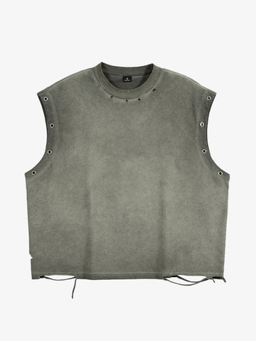 Vintage Grommet Eyelet Sleeveless Washed Tank 