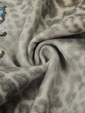 Charm Detail Leopard Denim Shorts 