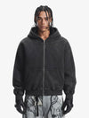 Vintage Washed Panel Construction Zip-Up Hoodie 