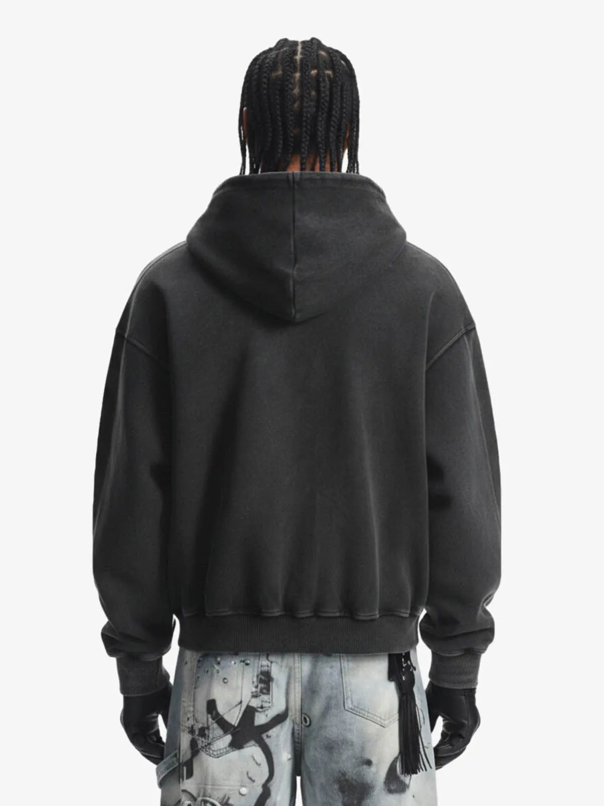 Vintage Washed Panel Construction Zip-Up Hoodie 