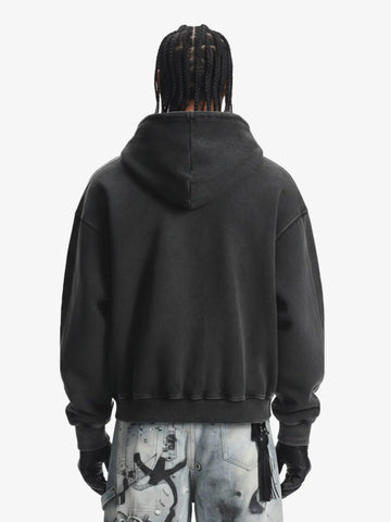 Vintage Washed Panel Construction Zip-Up Hoodie 