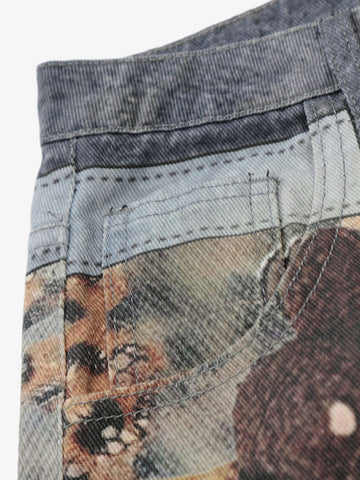 Beaded Chain Denim Culottes – Distressed Wide-Leg Streetwear Shorts
