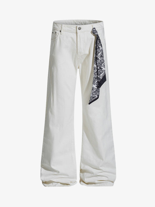 Bandana Accent Cream Flare Pants 