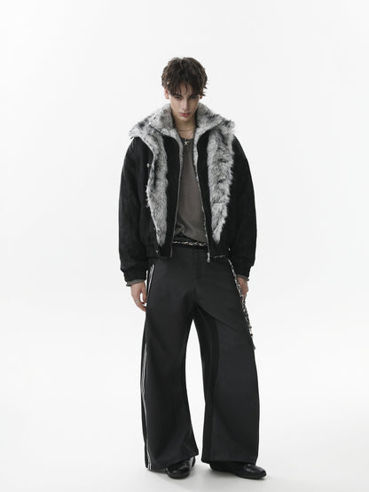 Vintage Dual-layer Collar Fleece-lined Zipper Jacket 