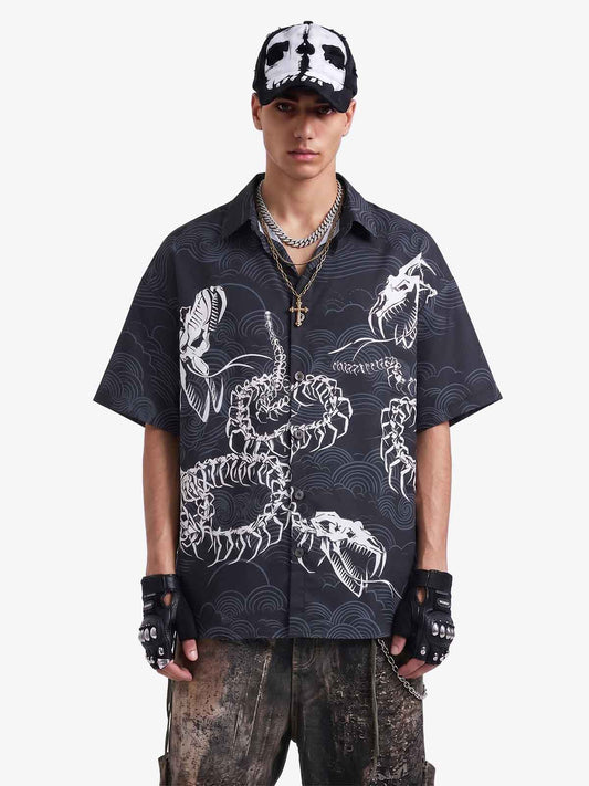 Japanisches Wellendrachen-Skelett-Shirt