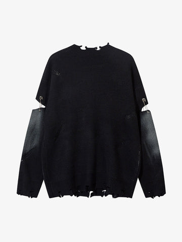 Vintage Spray-Painted Cross Hole Knit Sweater 