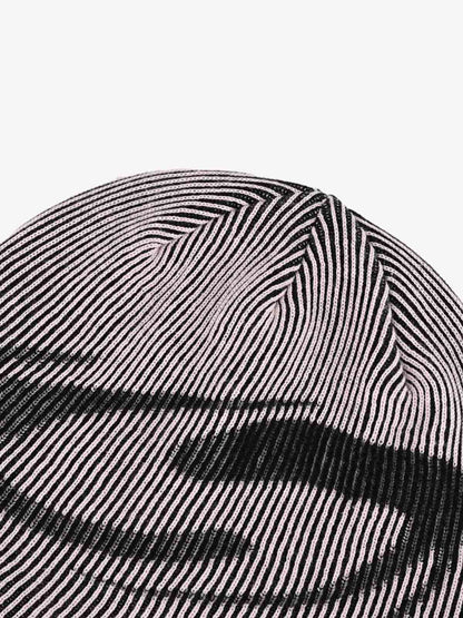 Retro High-Street Striped Graphic Knit Beanie 