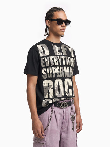 Oversize-T-Shirt mit Used-Look-Typografie im Rock-Stil