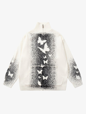 Street Dark Phantom Butterfly Stand-Collar Knit Cardigan Sweater 