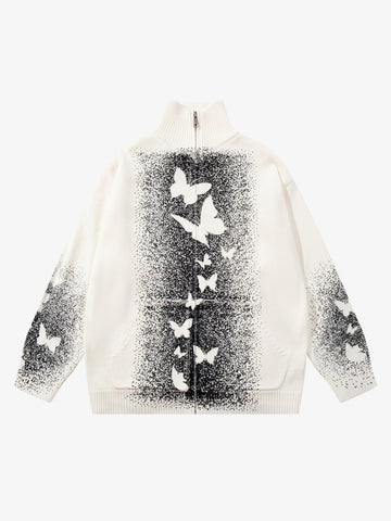 Street Dark Phantom Butterfly Stand-Collar Knit Cardigan Sweater 