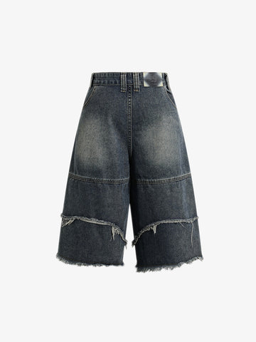 Ausgefranste, mehrlagige Jeans-Shorts mit Einsätzen