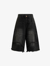 Ausgefranste, mehrlagige Jeans-Shorts mit Einsätzen