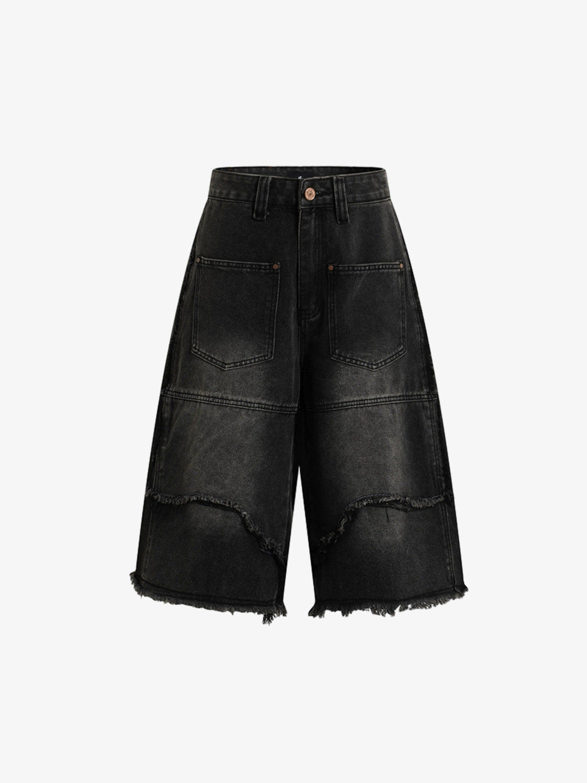 Ausgefranste, mehrlagige Jeans-Shorts mit Einsätzen
