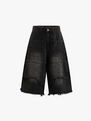 Ausgefranste, mehrlagige Jeans-Shorts mit Einsätzen