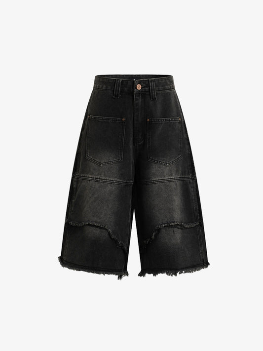 Ausgefranste, mehrlagige Jeans-Shorts mit Einsätzen