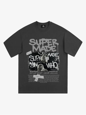 Streetwear Graffiti Character Collage Graphic T-Shirt 