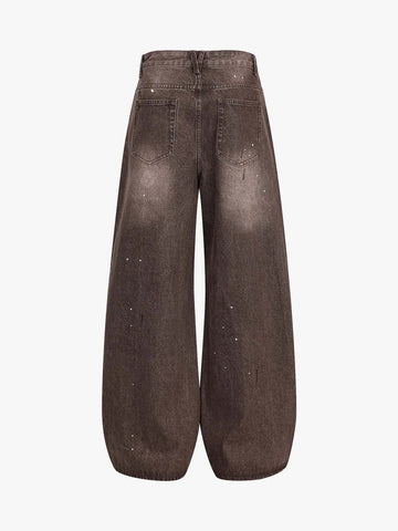 Retro Patchwork Washed Wide Leg Denim Jeans 
