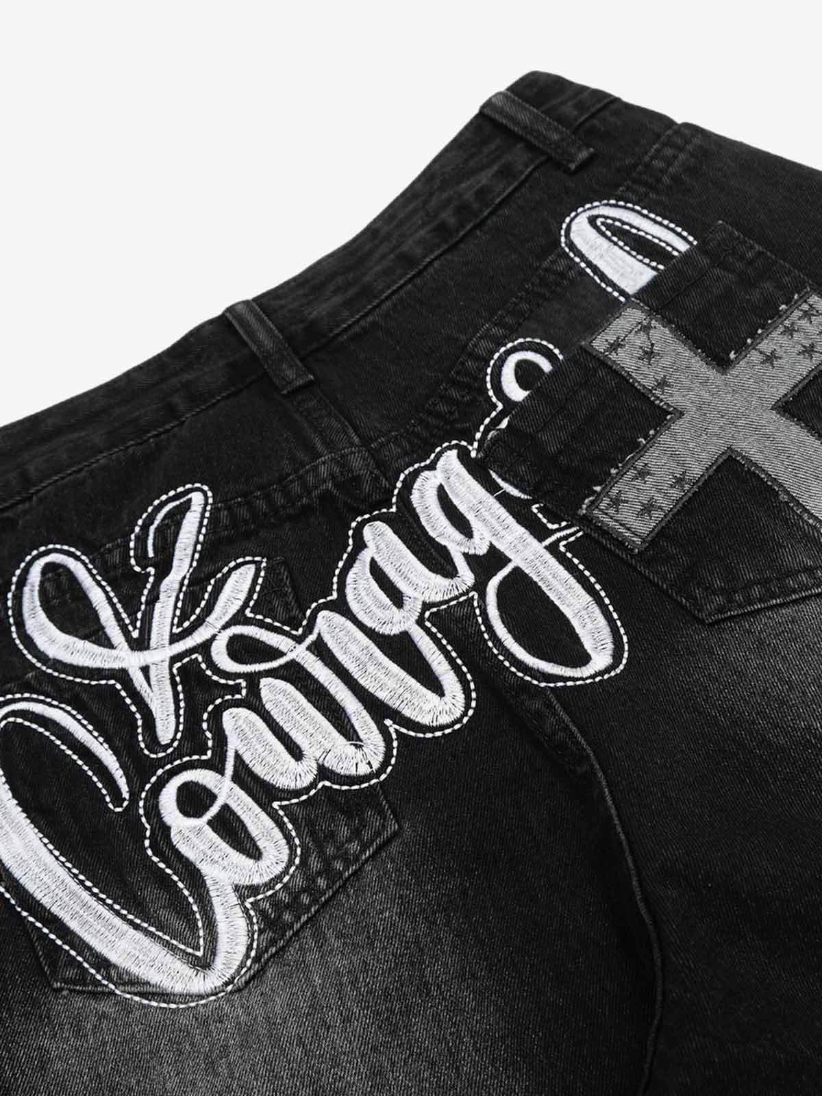 Vintage Embroidered Cross Washed Scimitar Jeans 