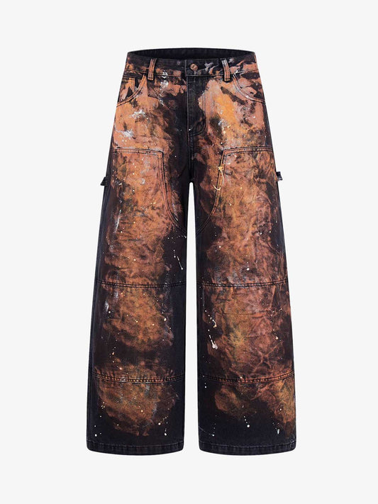 Graffiti Painted Cargo Denim Jeans 