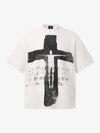 Waffelpiqué-T-Shirt mit Nietenkragen und Kreuzmuster