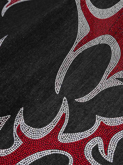 Tribal Rhinestone Graphic Wide Leg Jeans 