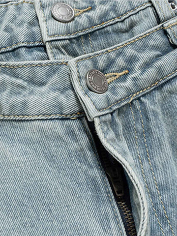 Light Wash Denim Wide Leg Cropped Pants High Waist Fashion Streetwear Style 