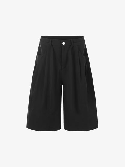 Industrial Pleated Wide-Leg Sartorial Shorts 